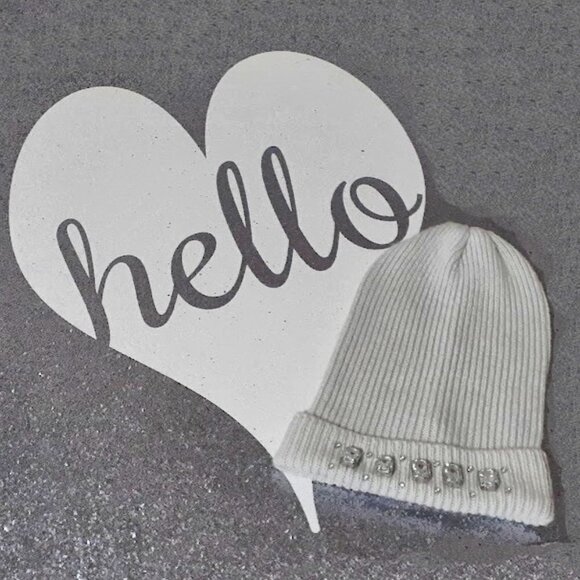 NWOT Indigo light grey beanie hat with crystal embellishments - Picture 1 of 12